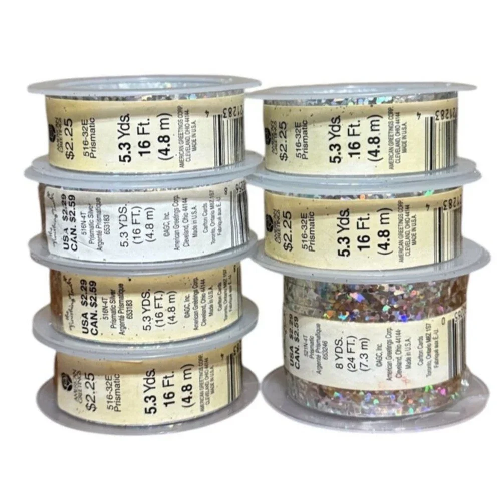VTG American Greetings Silver Prismatic Ribbon 8 pc Holographic USA Made NOS NWT